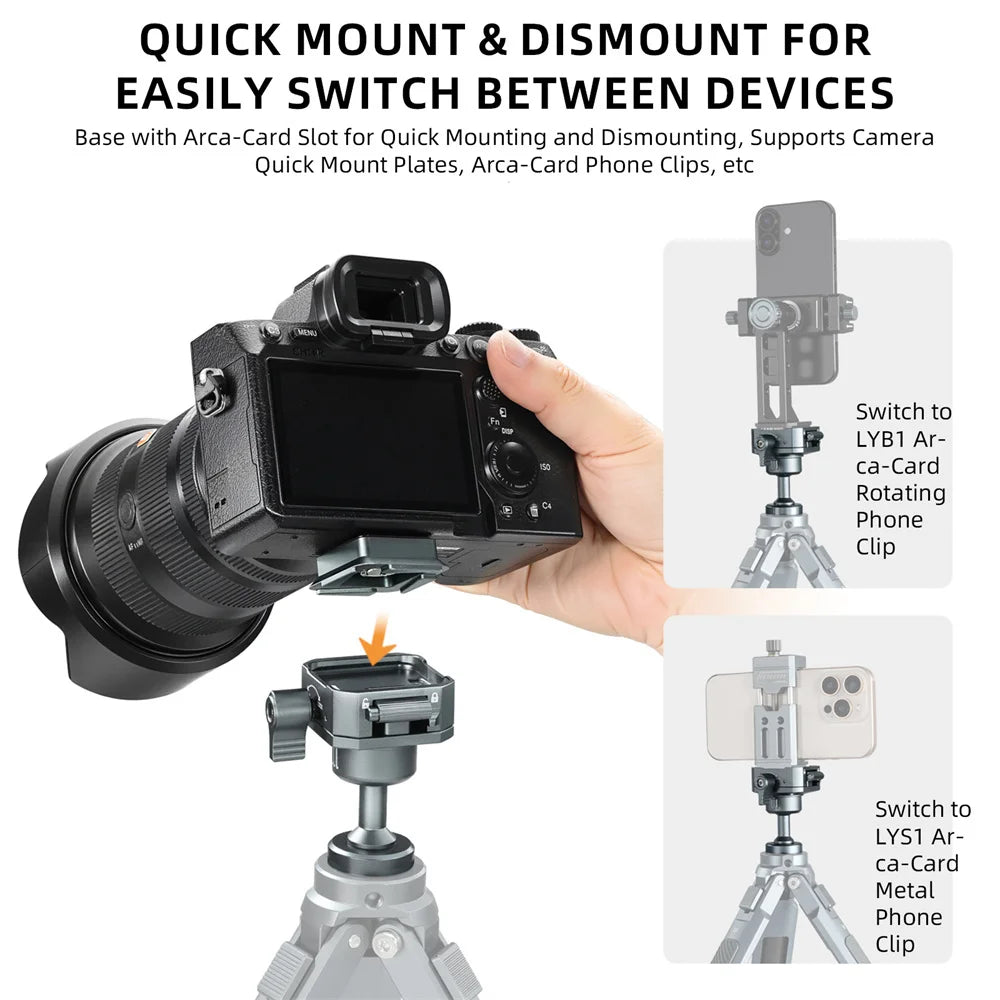 LEAPLIGHT Inverted Gimbal Tripod Adapter Base with 1/4" & Arca, 360° Rotating Ball Head