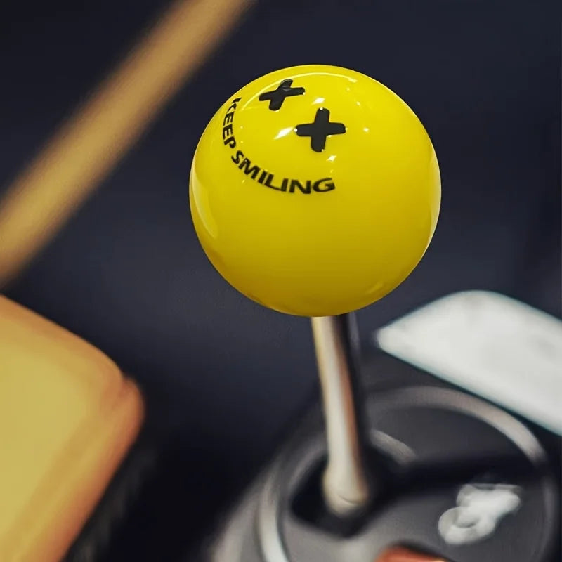 Keep Smiling Yellow & Black Gear Shift Knob - Manual Transmission Lever Head with joyful Face Design, JDM Style Car Interior
