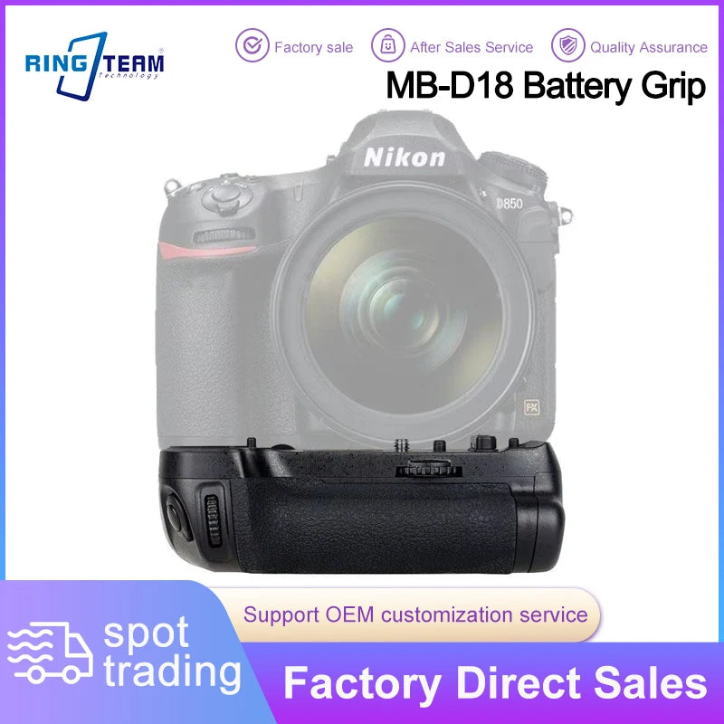 MB-D18 battery grip is compatible with Nikon D850, supports EN-EL15 EN-EL15a AA batteries, and supports vertical shooting