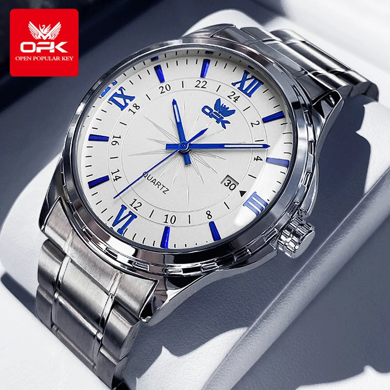 OPK Quartz Watch Men Comfortable Leather Strap Waterproof Fashion Dress Wristwatch Man