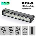 17LEDS Bicycle Lights Front High Lumen Bike Light 10000mAh Power Bank Flashlight USB Charging MTB Road Cycling Lamp Accessorie