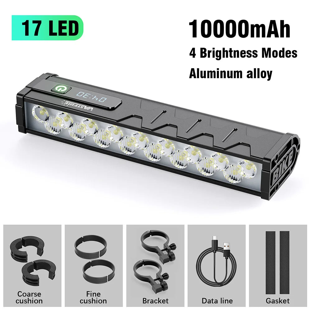 17LEDS Bicycle Lights Front High Lumen Bike Light 10000mAh Power Bank Flashlight USB Charging MTB Road Cycling Lamp Accessorie