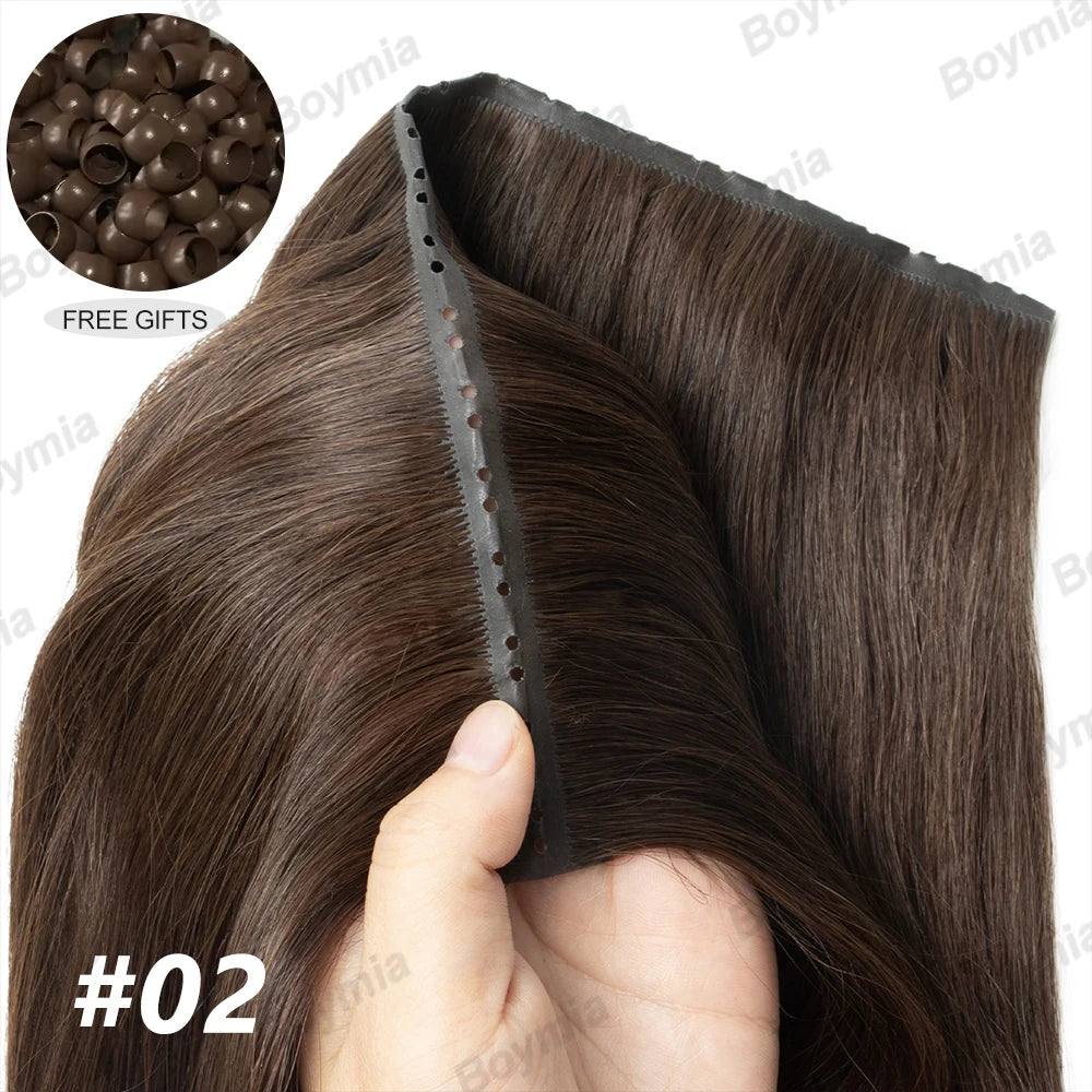 Butterfly Weft Extensions Human Hair Hand Tied Invisible PU Bundles Hole Flat Remy Twin Tabs PU Weft Free Beads 40-50g/Pack