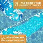 JOYFY Inflatable Pool Chair Floats with Headrest & 2 Cup Holders, 2 Pack