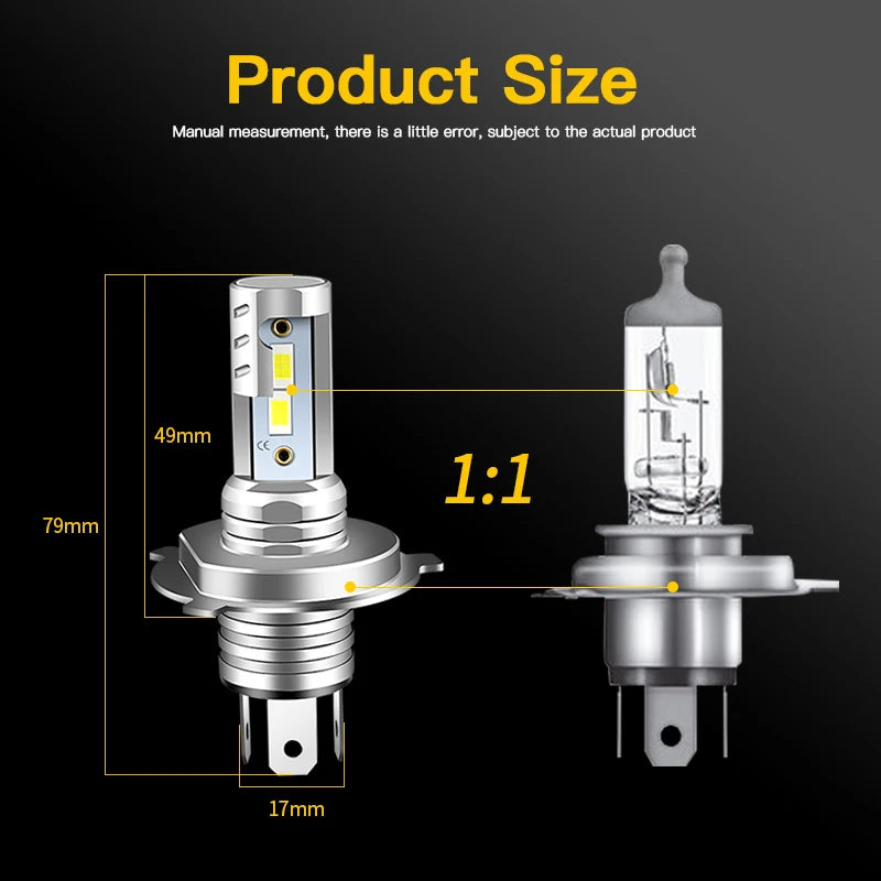 H4/9003 LED headlight bulbs 2pcs white 6000K fanless high/low beam for Toyota Yaris 2006-2014