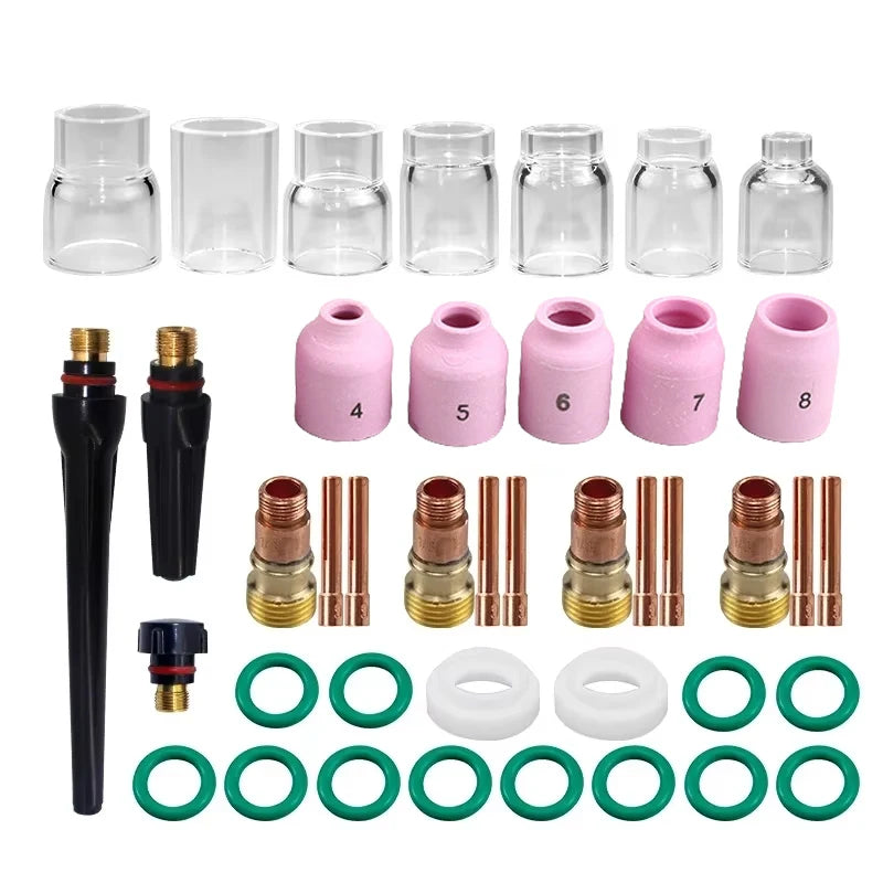 41Pcs/Lot TIG Welding Torch Nozzle Ring Cover Gas Lens Glass Cup Kit For WP17/18/26 Welding Accessories Tool Kit Set