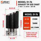 Universal Glossy Carbon Fiber Car Exhaust Muffler Tip Clamp‑On Straight Exhaust Pipe Mufflers Nozzle Straight Stainless Silver