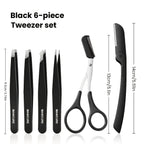 6pcs Professional Stainless Steel Precision Tweezers & Scissors Suitable for Eyebrow Trimming Facial Hair Removal Tool Gifts