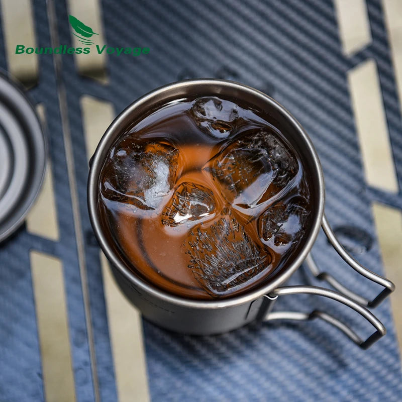 Boundless Voyage 420ml Titanium Mug with Strainer & Lid Lightweight Camping Single Layer Tea Cup with Filter Outdoor Drinkware