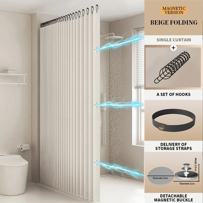 Fashionable Foldable Double-Sided Magnetic Shower Curtain Thick Fabric Home Decor Shower Partition Curtain for Bathroom Decor