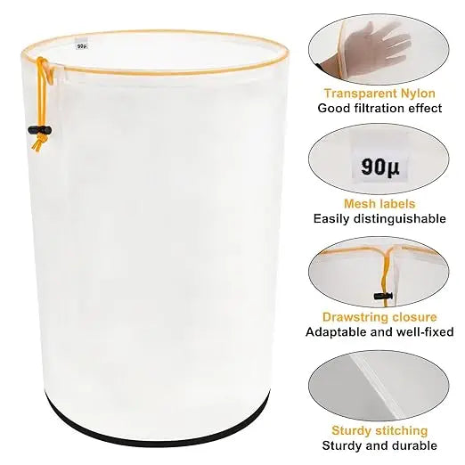 5 Gallon Reusable Filter Bag with Screen, Top Opening, Hydroponics Gardening, 25-220 Micron