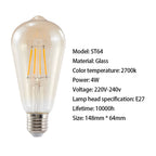 ST64 LED Bulb 6-Pack 4W/6W/8W Edison Retro Vintage Light Bulb - E27 Screw Base 220V 2700K Warm White,  Energy Saving