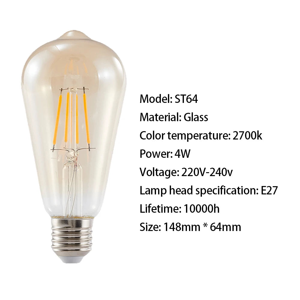 ST64 LED Bulb 6-Pack 4W/6W/8W Edison Retro Vintage Light Bulb - E27 Screw Base 220V 2700K Warm White,  Energy Saving