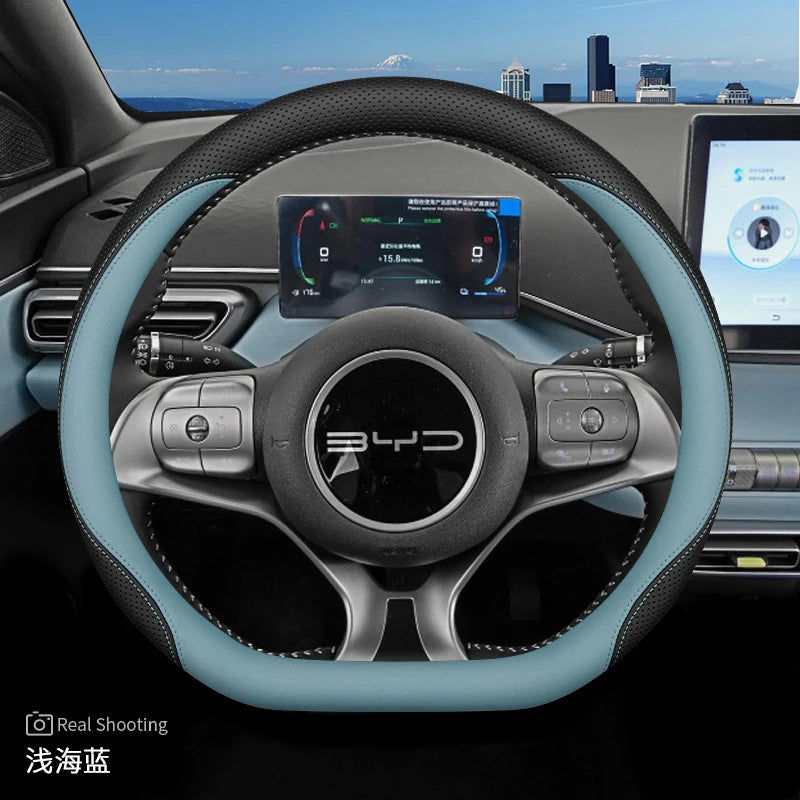 Leather Car Steering Wheel Cover for BYD Dolphin Mini Song Plus Pro Seagull King Yuan Up Sealion 7 Qin Plus 2026 Accessories