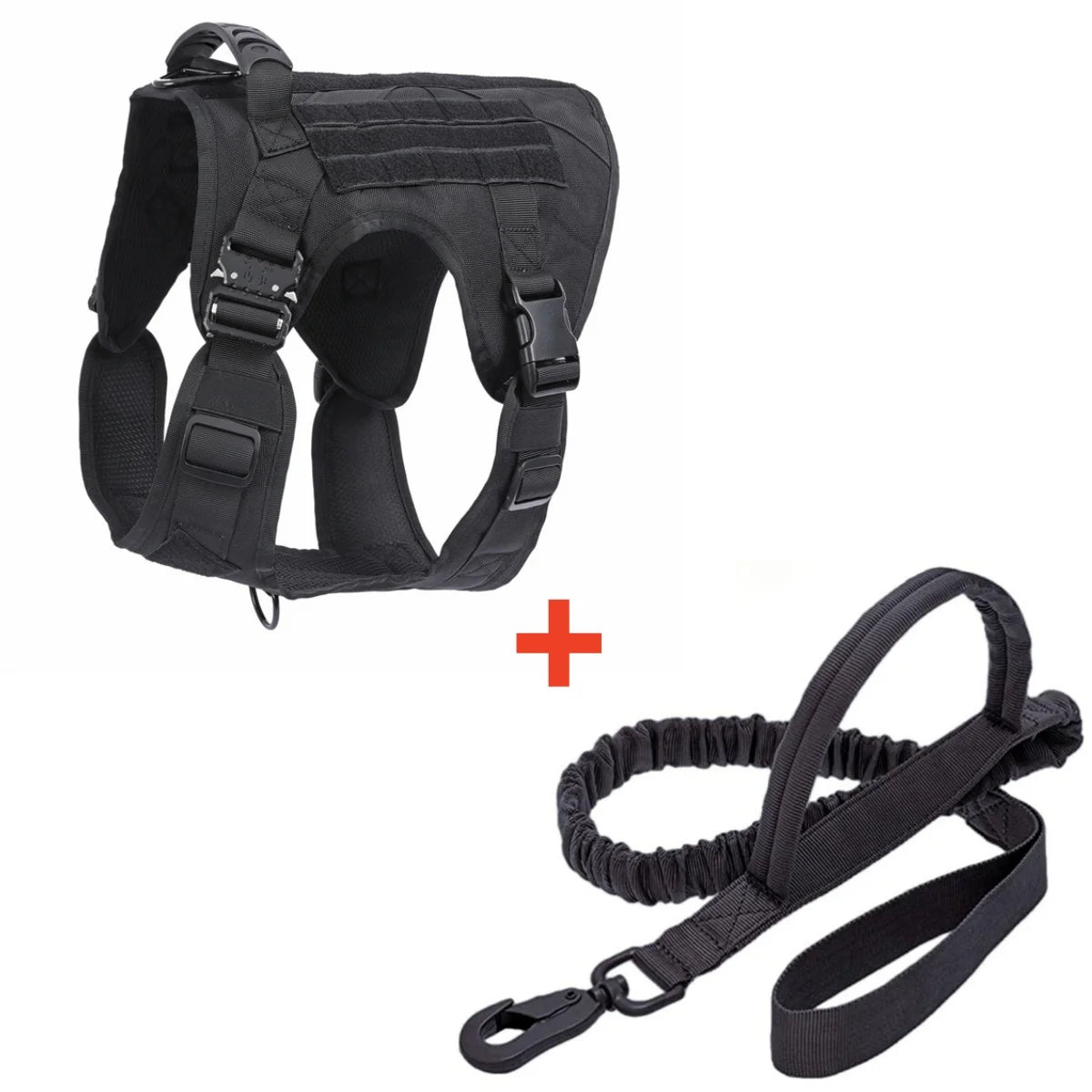 Tactical Dog Harness Vest with Leash Set, Black, Sizes S-XL (1pc-5pcs options)