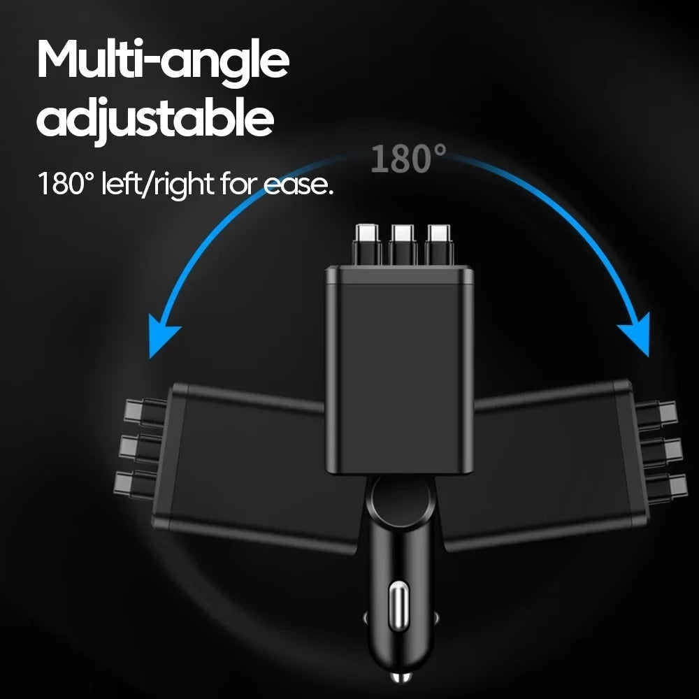 7 in 1 Retractable USB Car Charger Fast Charging Car Phone Charger For iPhone Samsung Xiaomi Type C Digital Display Car Charger