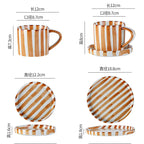 Simple Striped Ceramic Teacup Hotel Café Porcelain Coffee Cup 280ml Office Mug Breakfast Bread Dessert Mug Gift Table Decoration