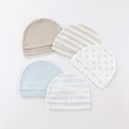 Kiddiezoom Newborn Baby Cotton Beanie Hats 5-Pack, Soft Infant Caps 0-6 Months