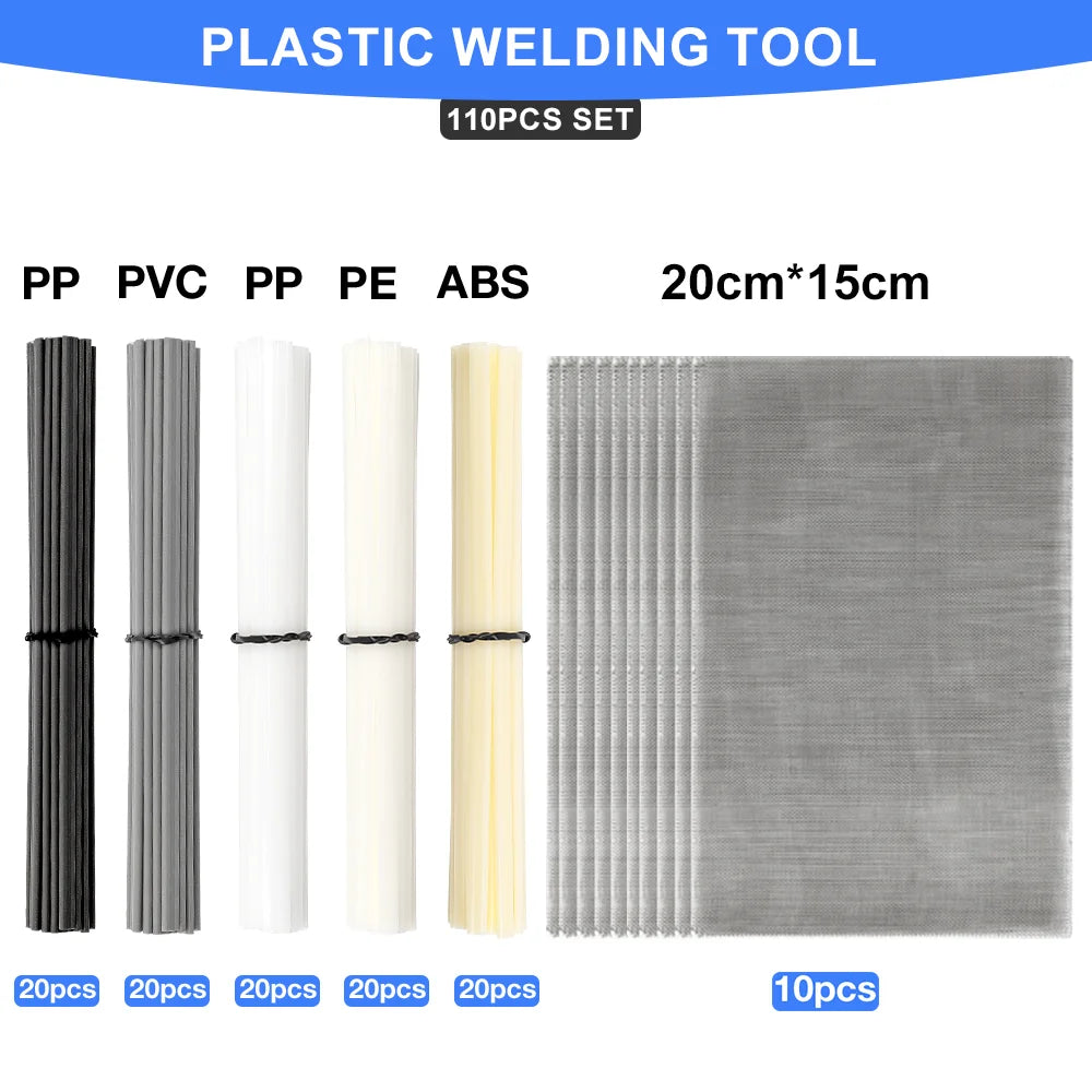 55/110Pcs Plastic Welding Kit, ABS PP PVC PE Plastic Welding Rods,304 Stainless Steel Welding Repair Mesh,Car Bumper Repair Tool