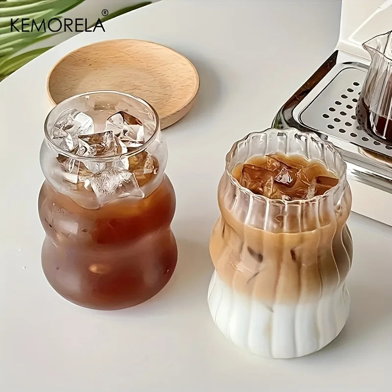 2/4/6PCS INS Glass Cup Heat-resistant Tumbler Drinkware Transparent Tea Juice Milk Coffee Mug Home Water Glasses Stripe Beer Mug