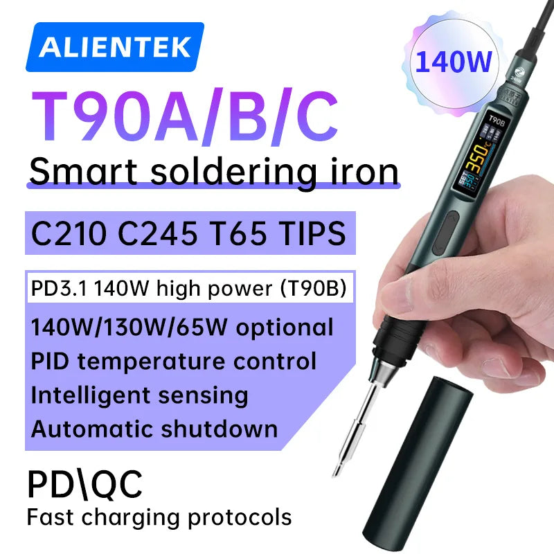 ALIENTEK T90 Smart Soldering Iron PD 140W Adjustable Temperature DC 28V 80-450℃ Welding Solder Station Kit C245 C210 T65 Tools