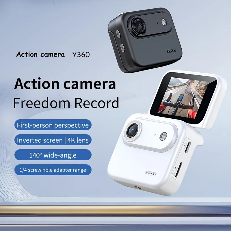 4K HD Thumb Action Camera with Flip Screen, 32GB, Wide-Angle, Anti-Shake, USB Charging