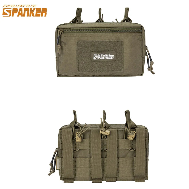 Tactical MOLLE Triple Open-Top Magazine Pouch with Accessory Bag, Black/Grey/Multicam