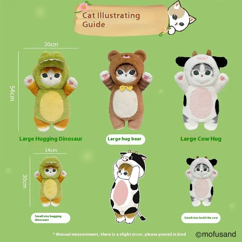 Cat long plush doll polyester fiber, dinosaur/bear/cow styles, 30cm or 50cm