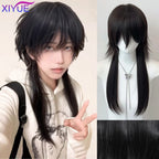 Wolf tailed Mullet Wig Mullet Head Wigs with Bangs Synthetic Straight Anime Men red Hair Wig for Daily Party Cosplay