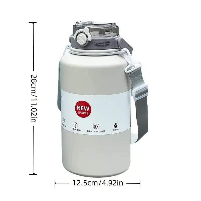 2L Stainless Steel Insulated Tumbler with Handle and Straw, Sports Water Bottle