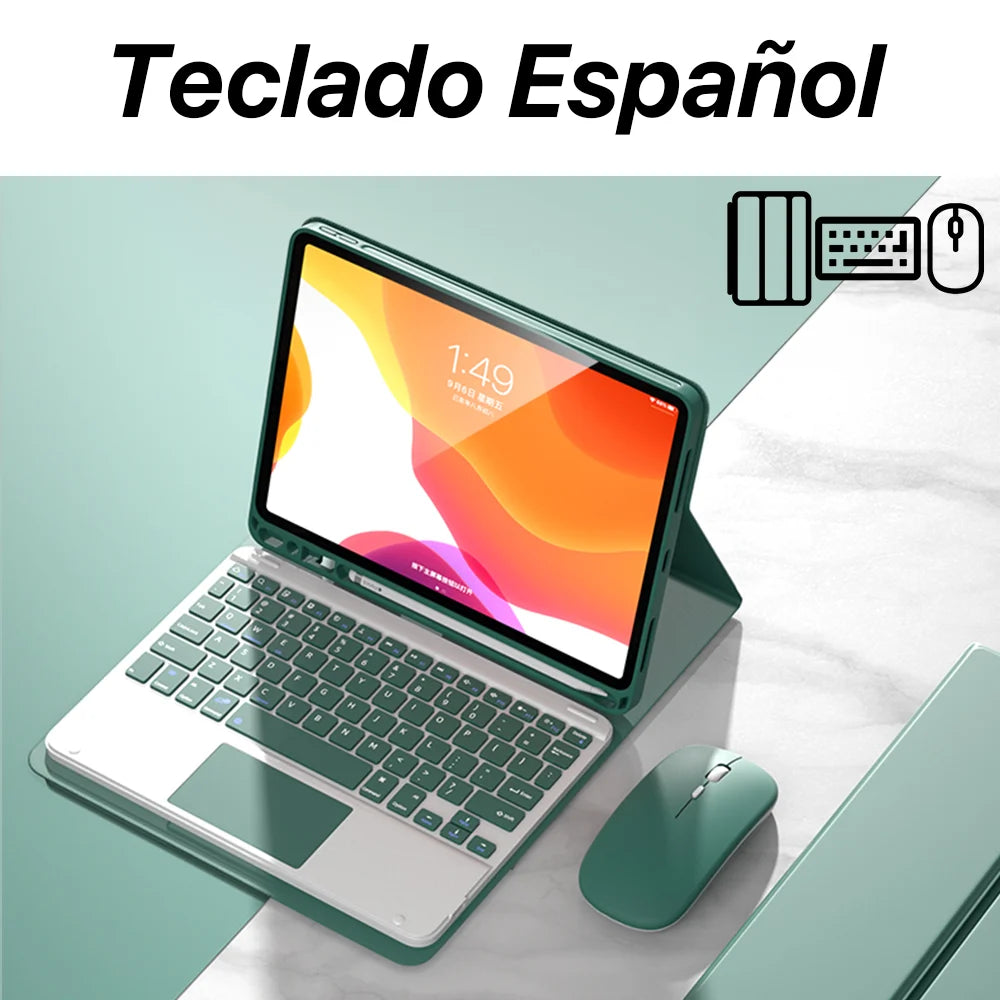 For IPad 7/8/9th Case With Wireless Keyboard Mouse For IPad 5/6/10th Air2/3/4/5 Mini4/5/6 Pro11/12.9 Cover With Keyboard Mouse