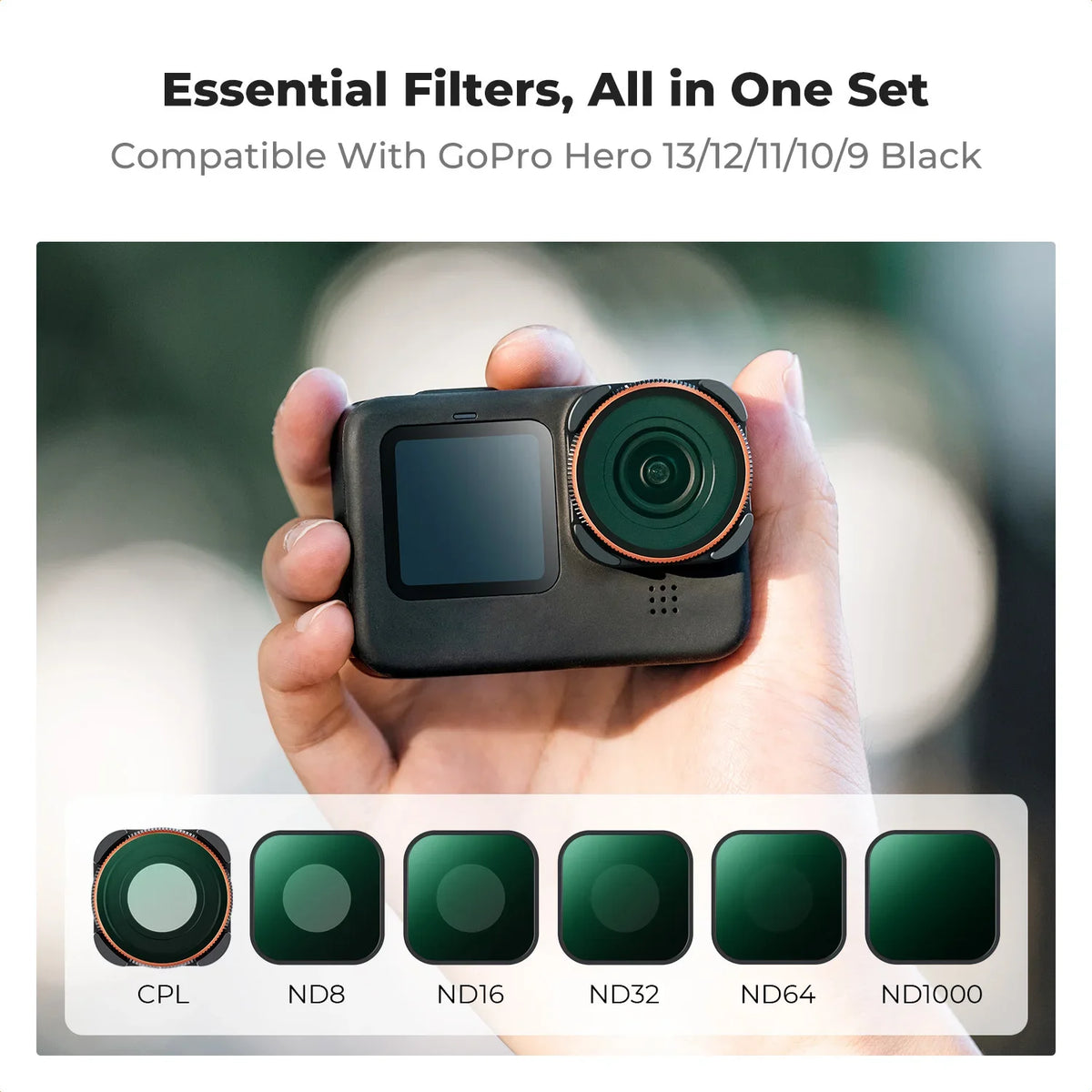 K&F CONCEPT ND2-32 32-512 CPL UV ND4 ND8 ND16 ND64 ND1000 Filter Kit for GoPro HERO 13 12 11 10 Black Action Camera Waterproof