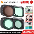 K&F CONCEPT Drone Filter for DJI Mini 3 Pro &Mini 3 UV/CPL/ND2-ND32/ND32-ND512 Variable Camera Coating Optical Glass Lens Filter