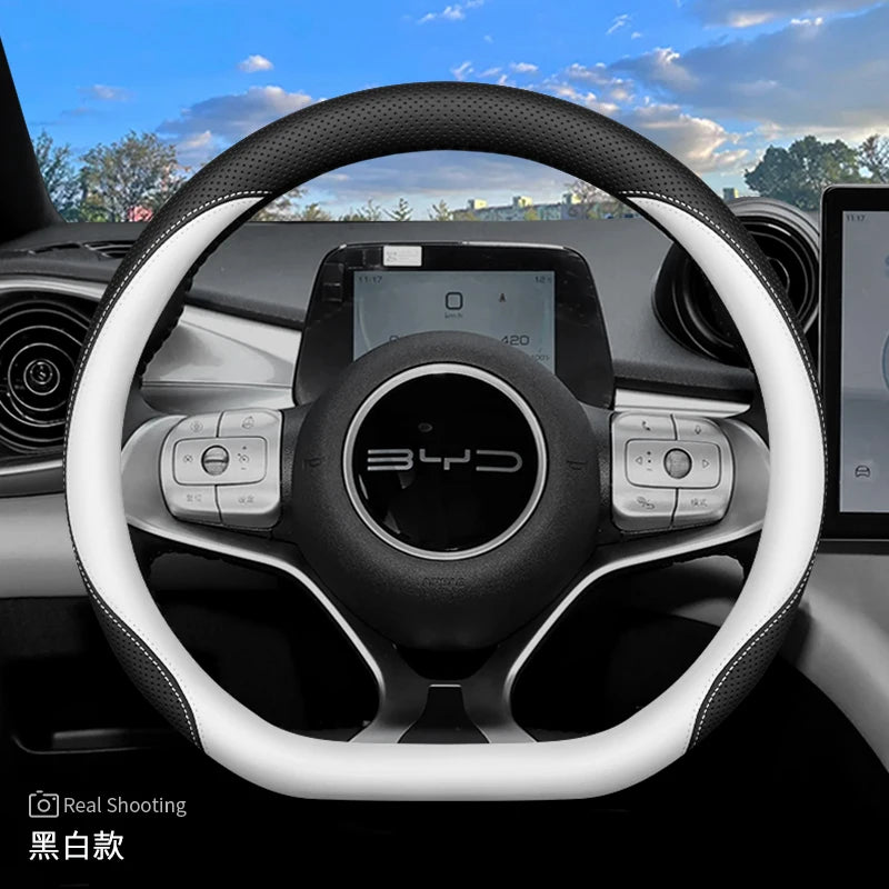 Leather Car Steering Wheel Cover for BYD Dolphin Mini Song Plus Pro Seagull King Yuan Up Sealion 7 Qin Plus 2026 Accessories