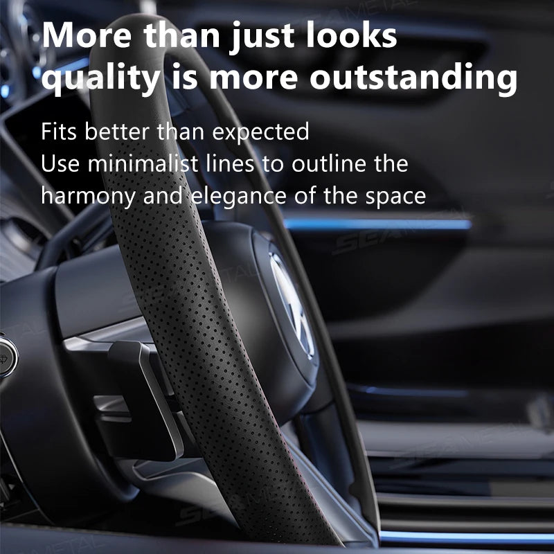 SEAMETAL Steering Wheel Cover 37-39cm Anti-Slip Leatherette Anti-Scratch Protector