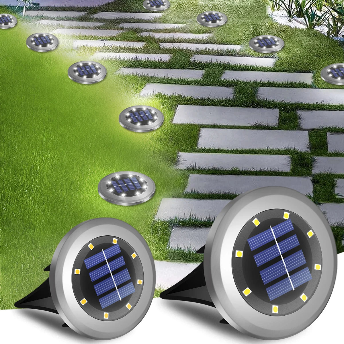 8pcs Solar Outdoor Lights Yard Driveway Step Decor Light Waterproof Solar Pathway Lights Bright In-Ground 8led Solar Garden Lamp