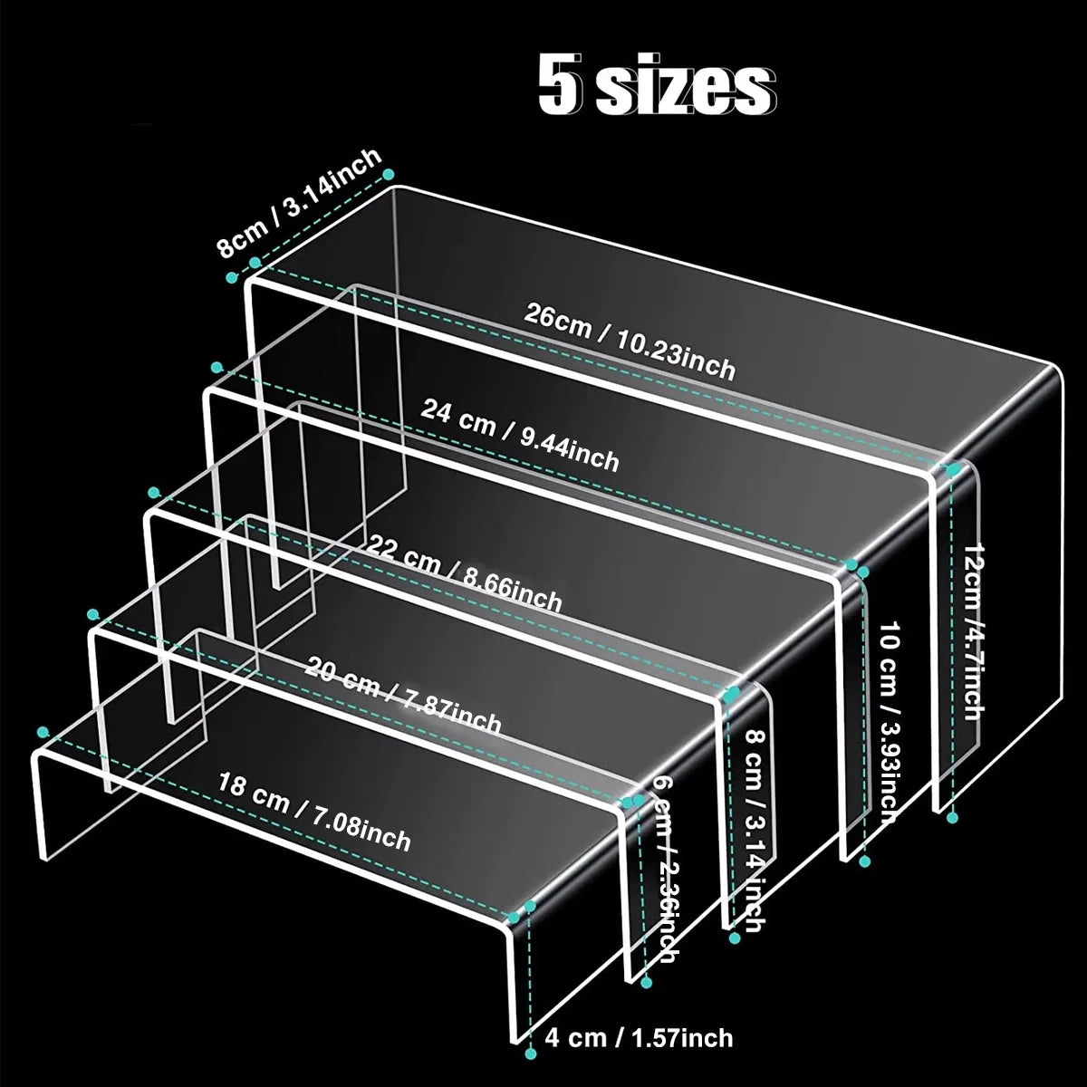 Acrylic Clear Display Riser Stand Set, 5-Piece Transparent Organizer for Cosmetics Perfume Jewelry