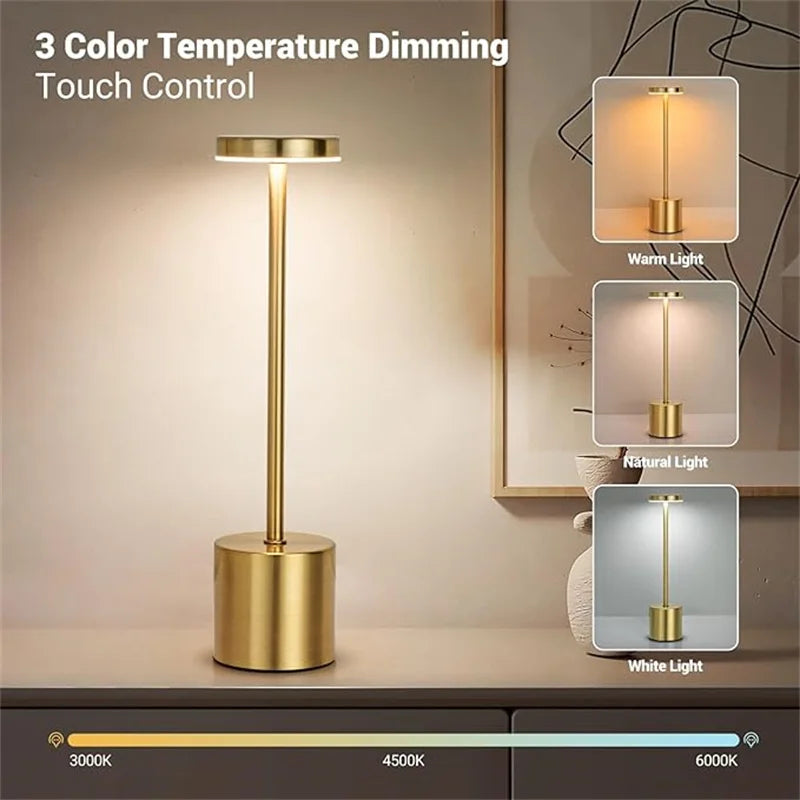 LED Touch Sensor Table Lamp USB Rechargeable Portable Night Light, Gold/Rose Gold/Silver/Black