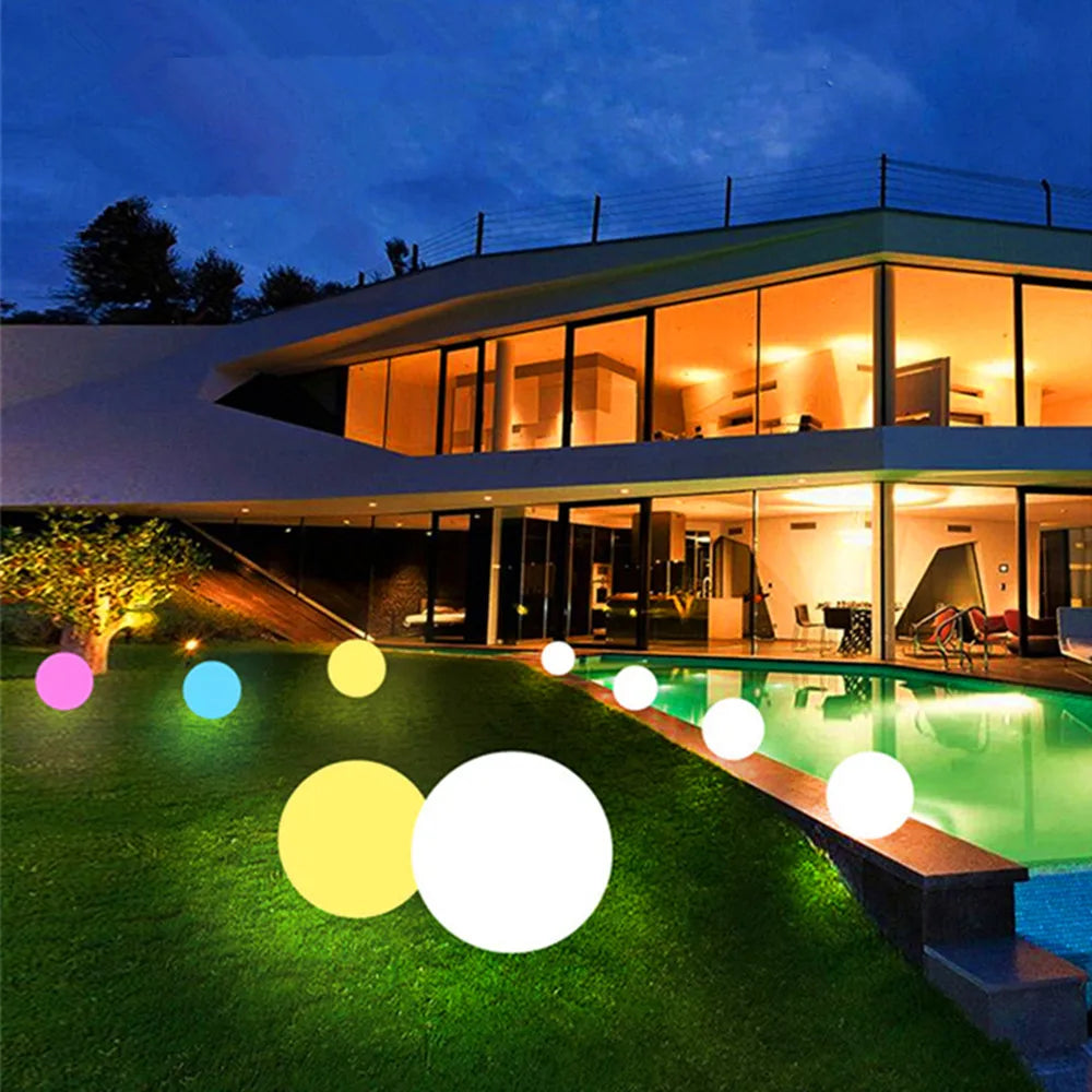 Waterproof LED Garden Ball Light RGBW Rechargeable with Remote, 10-25cm Outdoor Lawn Lamp