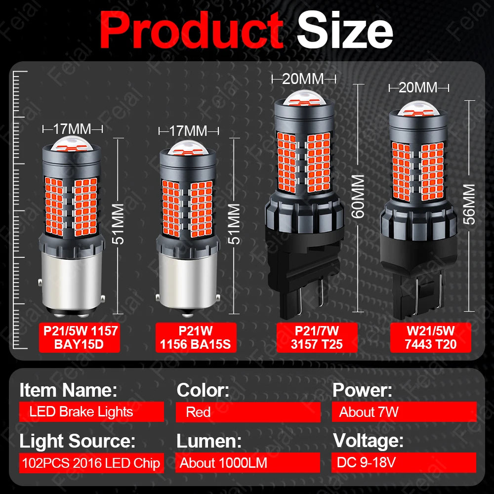 7443 1157 3157 P21W LED Canbus Bulb LED Brake Lights Stop Lamp P21/5W BAY15D W21/5W T20 P21/7W T25 BA15S 1156 Red Strobe Flash