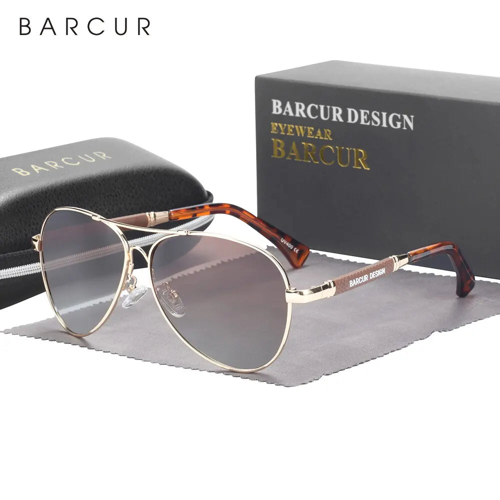 BARCUR Design Memery Frame Sunglasses Polarized For Men Sun Glasses Women Pilot Gradient Lens Eyewear Mirror Shades