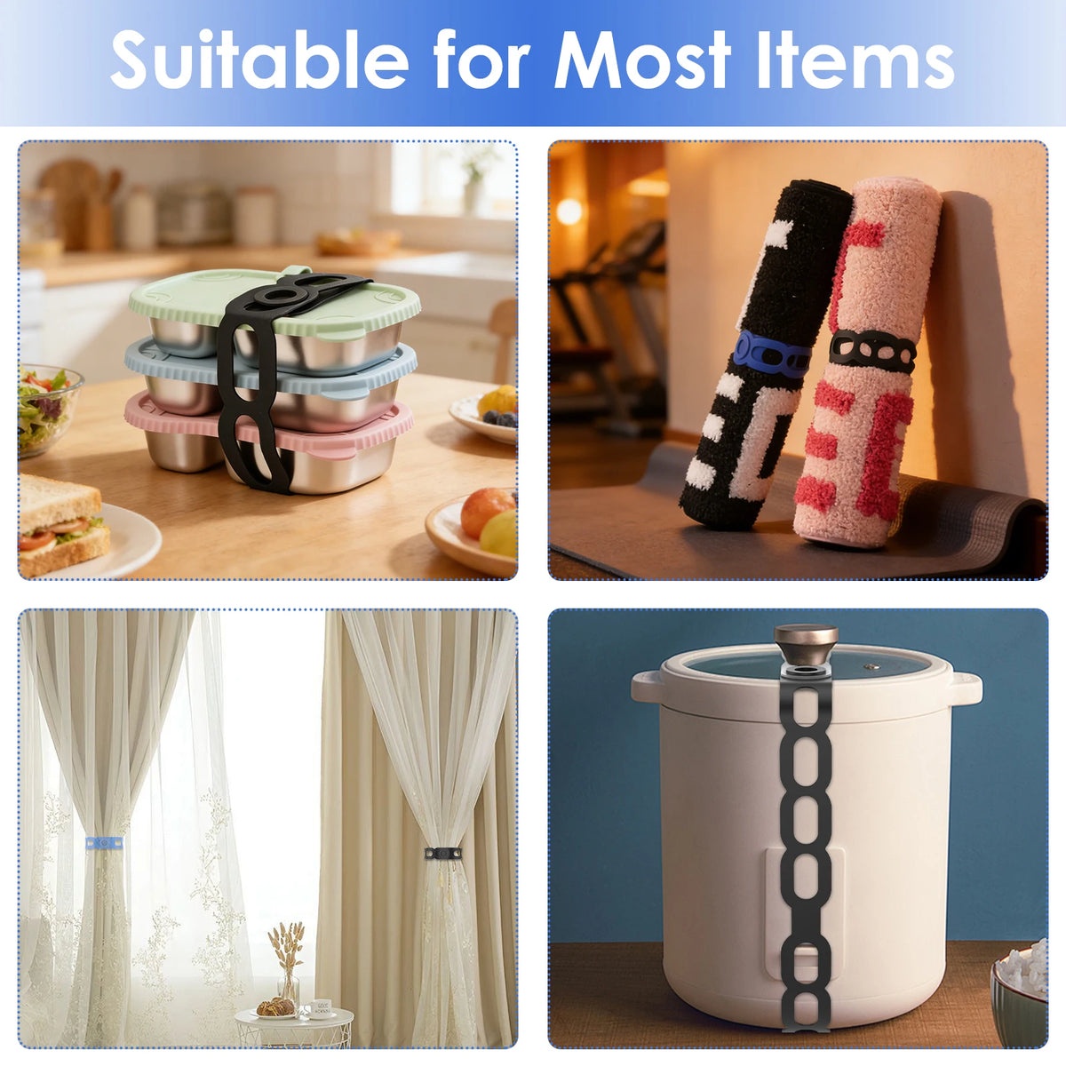 6Pcs Pot Universal Fixing Strap 21.65 Inch Crock Pot Lid Holder Supplies Silicone Straps Suitable for Storing Curtains Yoga Mats