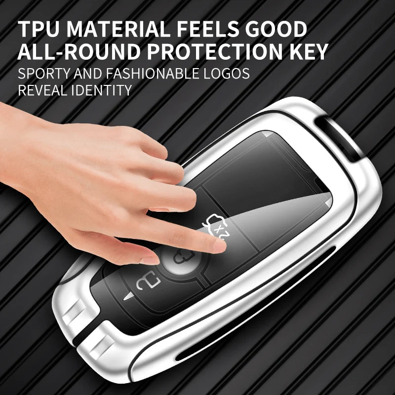 Metal Leather Car Key Case Cover Protector For Ford Raptor F150 Explorer Mustang Fusion Escape F250 F350 F450 RAPTOR Auto Parts