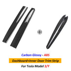 Car Dashboard Cover For Tesla Model 3 Y Door Dash Trim Panel Carbon Fibre ABS Interior Accessories Sticker 2021-2024 New
