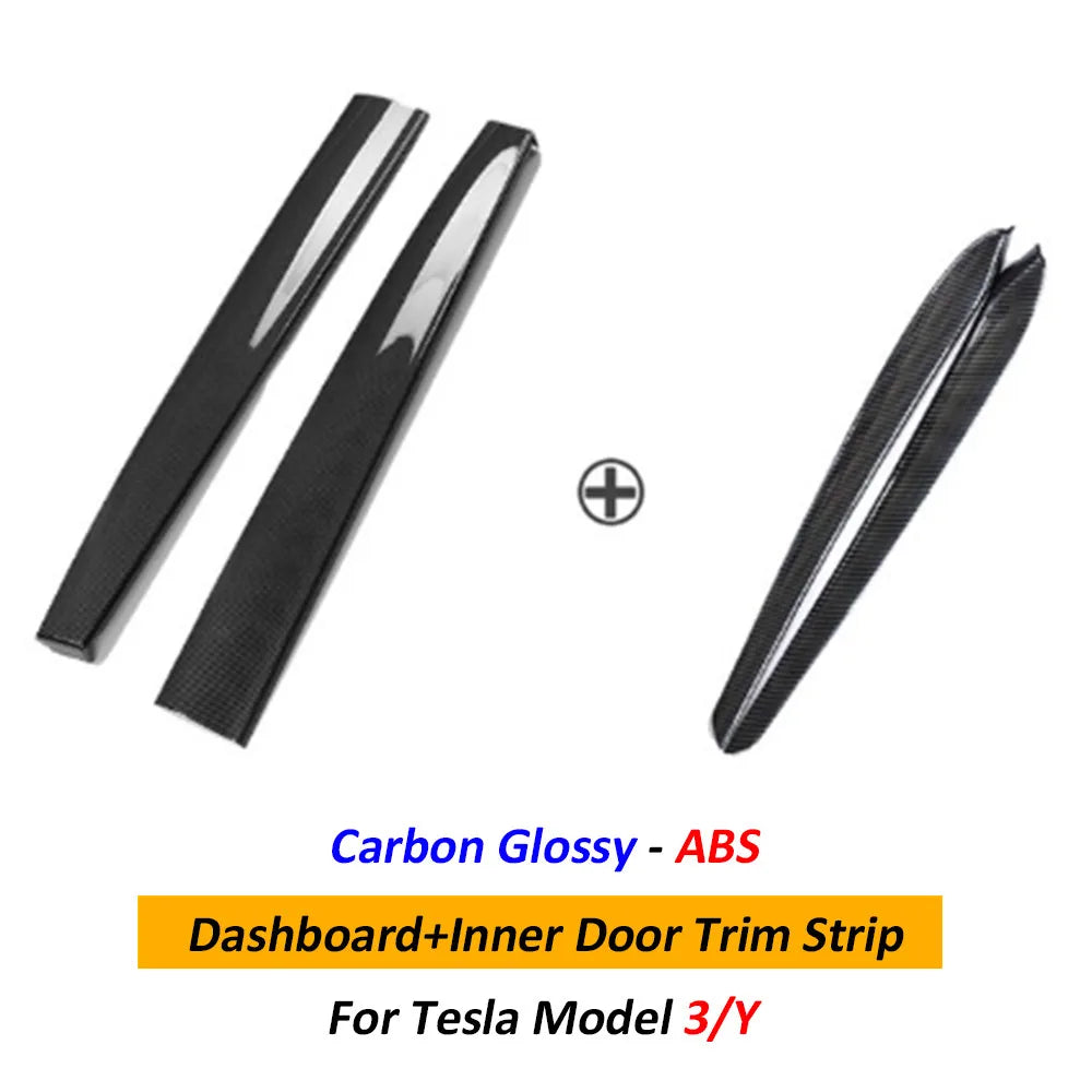 Car Dashboard Cover For Tesla Model 3 Y Door Dash Trim Panel Carbon Fibre ABS Interior Accessories Sticker 2021-2024 New