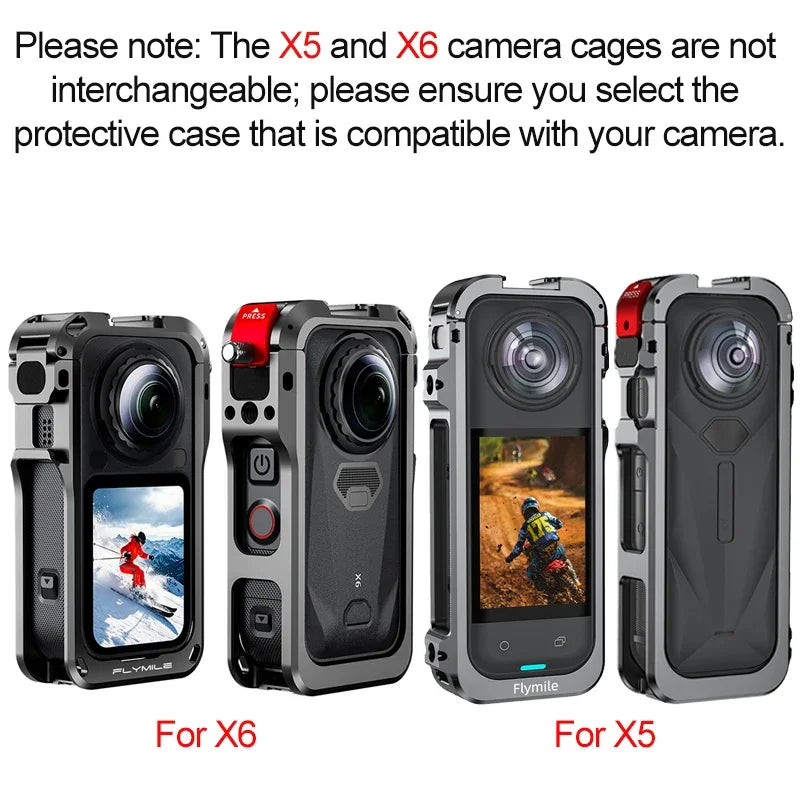 Aluminum Protective Case For Insta360 X5 Camera Frame Rabbit Cage With Silicone Lens Cover Cold Shoe For Insta 360 X5 Accessory
