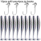 14PCS Gear Kit 10PCS Soft Lure 5.5cm 7cm 10cm T Tail Worm 4PCS Jigging Head Hook 3g 5g 10g Metal Jig Fishing Pesca Swimbait Bait