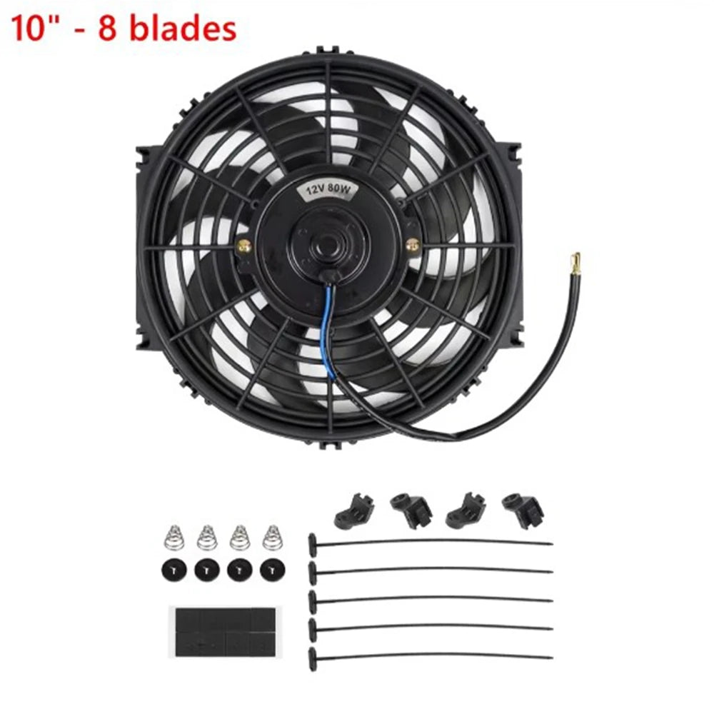 Universal 8 Row Transmission Radiator Oil Cooling &10 Inch 12V Car Air Conditioning Radiator Slim Fan Cooler (Non combination)
