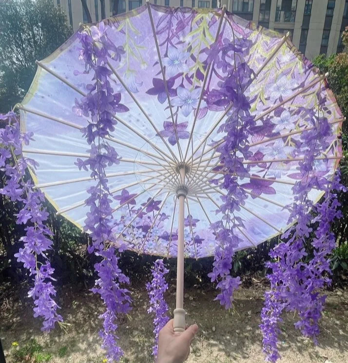 82CM 32'' Skyblue Hanfu Parasol Flowers Waterproof Car Umbrella Dance Cosplay Japan Sakura Spring OilPaper Cosplay El Principito