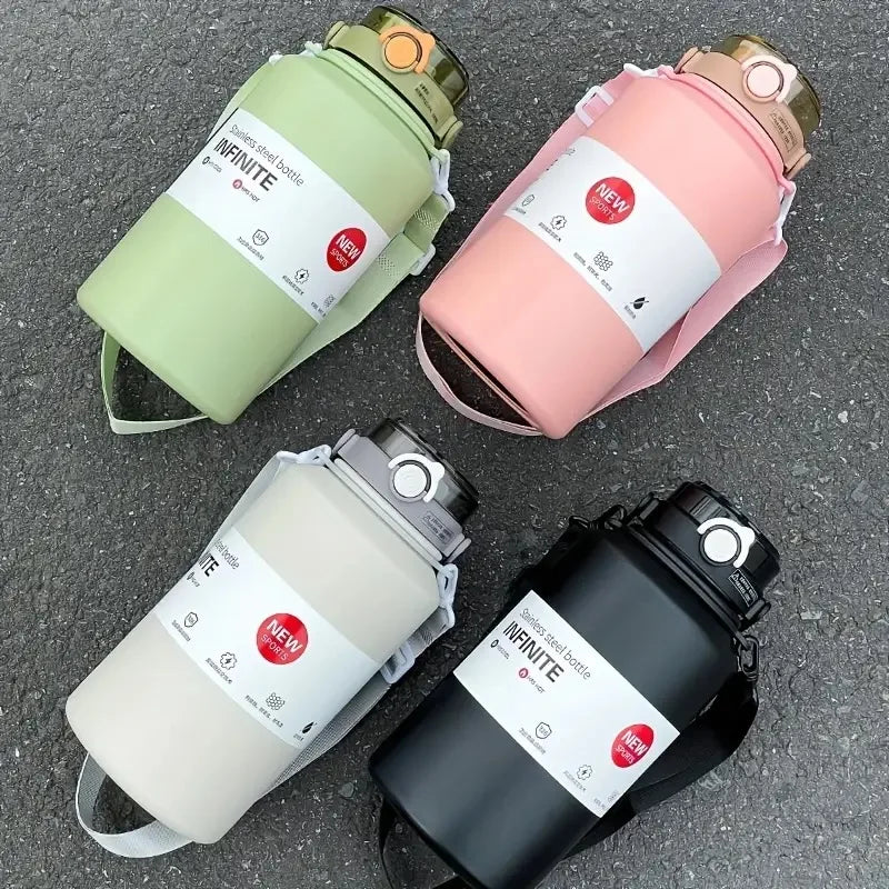 2L Stainless Steel Insulated Tumbler with Handle and Straw, Sports Water Bottle